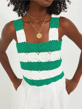 Hyacinth House NWT Green & White Crochet Cooper Tank size XS